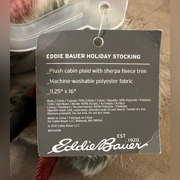 Eddie Bauer Plaid Christmas Stocking Holiday Decor Sherpa Fleece Trim 11X16 - Picture 15 of 16